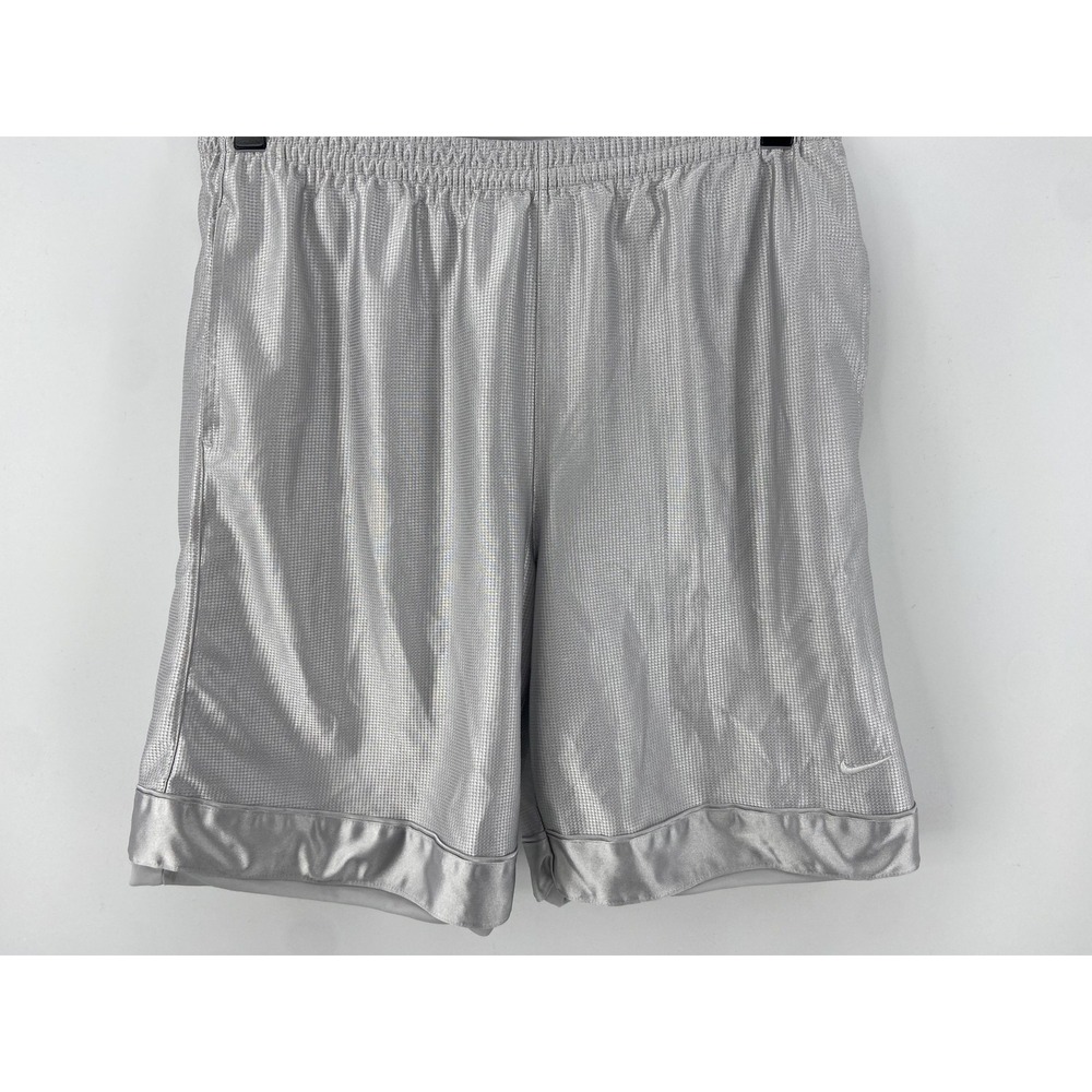 Y2K Nike Shorts Mens Large Silver Dazzle Basketball Gym 9" Shiny Grid Athletic